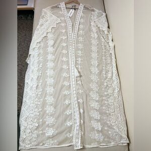 NWT Pia Rossini Maxi Cover Up - Women's One Size White - Duster Kimono Boho